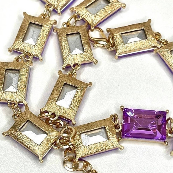 NEW Necklace Chunky 16" 18" 20" Purple Amethyst Rhinestone Square Jewelry M10 - Picture 4 of 5